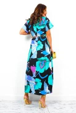 Out Your League - Black Turquoise Floral Midi Dress -Fashion Clothing Store OutYourLeague BlackTurquoiseFloralMidiDress 5