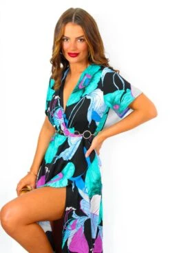 New Arrival -Fashion Clothing Store OutYourLeague BlackTurquoiseFloralMidiDress 6