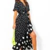 Out Your League - Black White Polka Dot Midi Dress