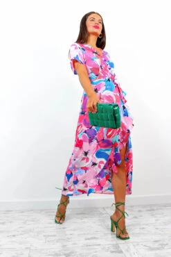 Out Your League - Pink Multi Watercolour Midi Dress -Fashion Clothing Store OutYourLeague PinkMultiWatercolourMidiDress 5