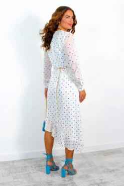 Out Your League - White Multi Foil Spot Long Sleeve Midi Dress -Fashion Clothing Store OutYourLeague WhiteMultiFoilSpotLongSleeveMidiDress 4