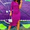 Over My Shoulder - Magenta Leopard Print Midi Dress