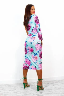 Over My Shoulder - Mint Pink Floral Midi Dress -Fashion Clothing Store OverMyShoulder MintPinkFloralMidiDress 3