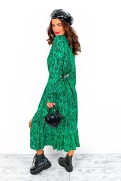 Picnic By The Pond - Green Black Zebra Midi Dress -Fashion Clothing Store PicnicByThePond GreenBlackZebraMidiDress 3
