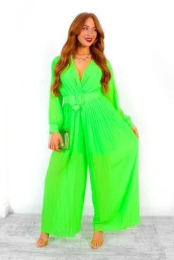 Pleat You Right - Neon Green Pleated Jumpsuit -Fashion Clothing Store PleatYouRight NeonGreenPleatedJumpsuit 2