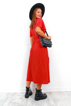 Providing The Tea - Red Polka Dot Midi Dress -Fashion Clothing Store ProvidingTheTea RedPolkaDotMidiDress2