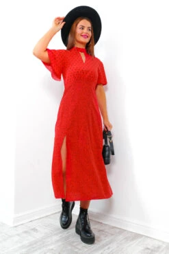 Providing The Tea - Red Polka Dot Midi Dress -Fashion Clothing Store ProvidingTheTea RedPolkaDotMidiDress3