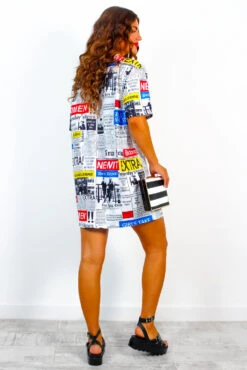 Read All About It - White Multi Newspaper Graphic T-Shirt Dress 9 Read All About It - White Multi Newspaper Graphic T-Shirt Dress -Fashion Clothing Store ReadAllAboutIt WhiteMultiNewspaperGraphicT ShirtDress 3