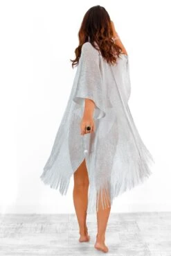 Resting Beach Face - Metallic Silver Tassel Kimono -Fashion Clothing Store RestingBeachFace MetallicSilverTasselKimono 2