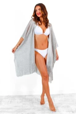Resting Beach Face - Metallic Silver Tassel Kimono -Fashion Clothing Store RestingBeachFace MetallicSilverTasselKimono 3