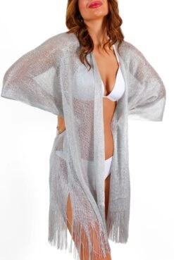 Resting Beach Face - Metallic Silver Tassel Kimono -Fashion Clothing Store RestingBeachFace MetallicSilverTasselKimono 5