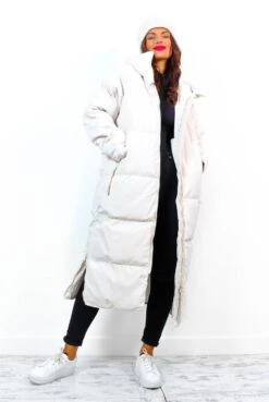 Rock The Coat - Cream Long Hooded Puffer Jacket -Fashion Clothing Store RocktheCoat CreamLongHoodedPufferJacket 2