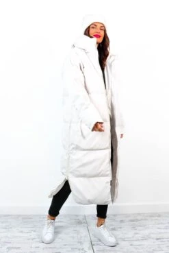 Rock The Coat - Cream Long Hooded Puffer Jacket -Fashion Clothing Store RocktheCoat CreamLongHoodedPufferJacket 4