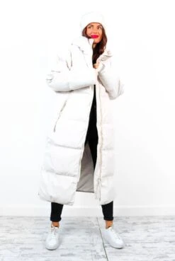 Rock The Coat - Cream Long Hooded Puffer Jacket -Fashion Clothing Store RocktheCoat CreamLongHoodedPufferJacket 5