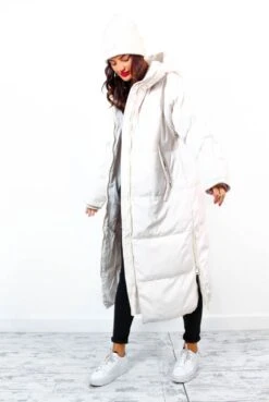 Rock The Coat - Cream Long Hooded Puffer Jacket -Fashion Clothing Store RocktheCoat CreamLongHoodedPufferJacket 7