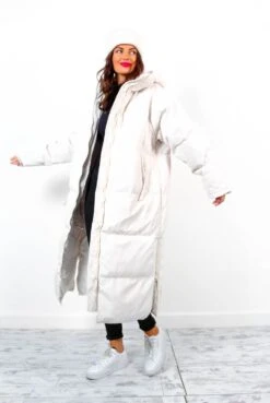 Rock The Coat - Cream Long Hooded Puffer Jacket -Fashion Clothing Store RocktheCoat CreamLongHoodedPufferJacket 8