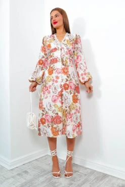 Season Of Love - Cream Multi Floral Midi Dress -Fashion Clothing Store SeasonOfLove CreamMultiFloralMidiDress5