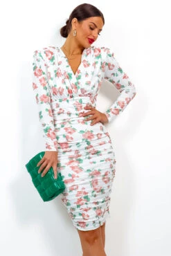 Seduce You - White Rose Floral Midi Dress