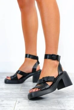 See Ya Later Gladiator - Black Block Heel Platform Sandals