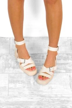 See Ya Later Gladiator - Cream Block Heel Platform Sandals -Fashion Clothing Store SeeYaLaterGladiator CreamBlockHeelPlatformSandals 1