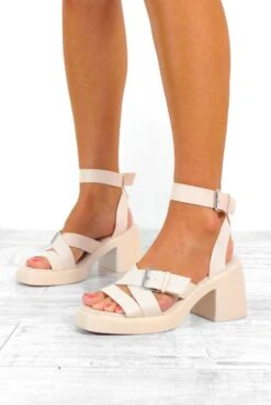 See Ya Later Gladiator - Cream Block Heel Platform Sandals
