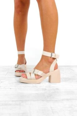 See Ya Later Gladiator - Cream Block Heel Platform Sandals -Fashion Clothing Store SeeYaLaterGladiator CreamBlockHeelPlatformSandals 5
