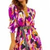 See You Skater - Purple Orange Abstract Print Mini Dress