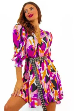 Fashion Clothing Store 36 See You Skater - Purple Orange Abstract Print Mini Dress