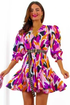 Fashion Clothing Store -Fashion Clothing Store SeeYouSkater PurpleOrangeAbstractPrintMiniDress 4