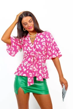 Serious Flirt - Pink Leopard Print Wrap Top 6 Serious Flirt - Pink Leopard Print Wrap Top -Fashion Clothing Store SeriousFlirt PinkLeopardPrintWrapTop 3