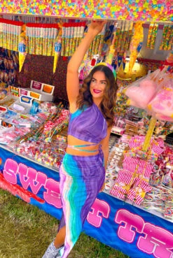 She My Bestie - Glitter Lurex Purple Multi Top & Midi Skirt Co-Ord