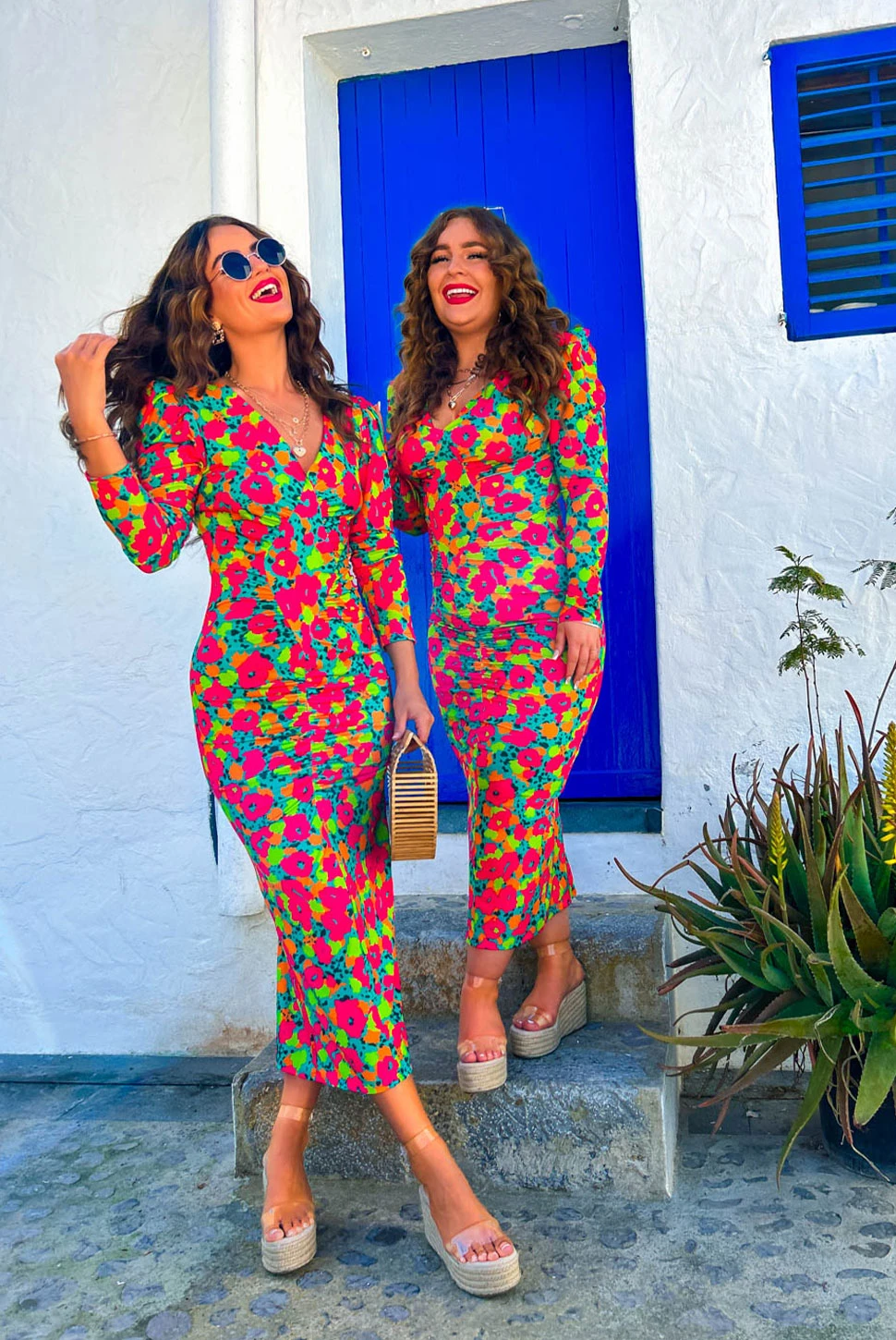 Shes A Diamond - Green Multi Floral Diamond Ruched Midi Dress 1 Shes A Diamond - Green Multi Floral Diamond Ruched Midi Dress