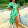 Shes Cute - Green Leopard Print Midi Dress