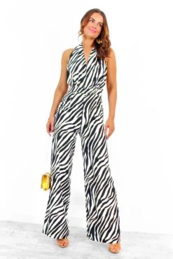 Shes A Catch - Black White Zebra Halter Neck Jumpsuit 11 Shes A Catch - Black White Zebra Halter Neck Jumpsuit -Fashion Clothing Store She sACatch BlackWhiteZebraHalterNeckJumpsuit 7