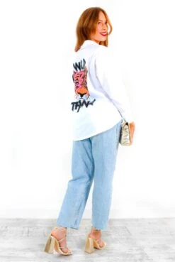 Shes A Wild Thing - White Leopard Graphic Print Cropped Shirt -Fashion Clothing Store She sAWildThing WhiteLeopardGraphicPrintCroppedShirt 1