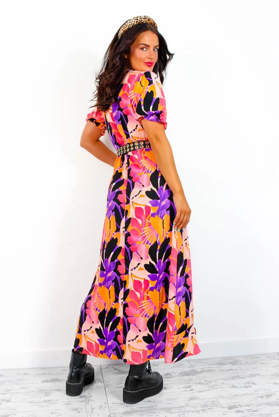 Shes Cute - Orange Purple Floral Midi Dress 4 Shes Cute - Orange Purple Floral Midi Dress - Image 4