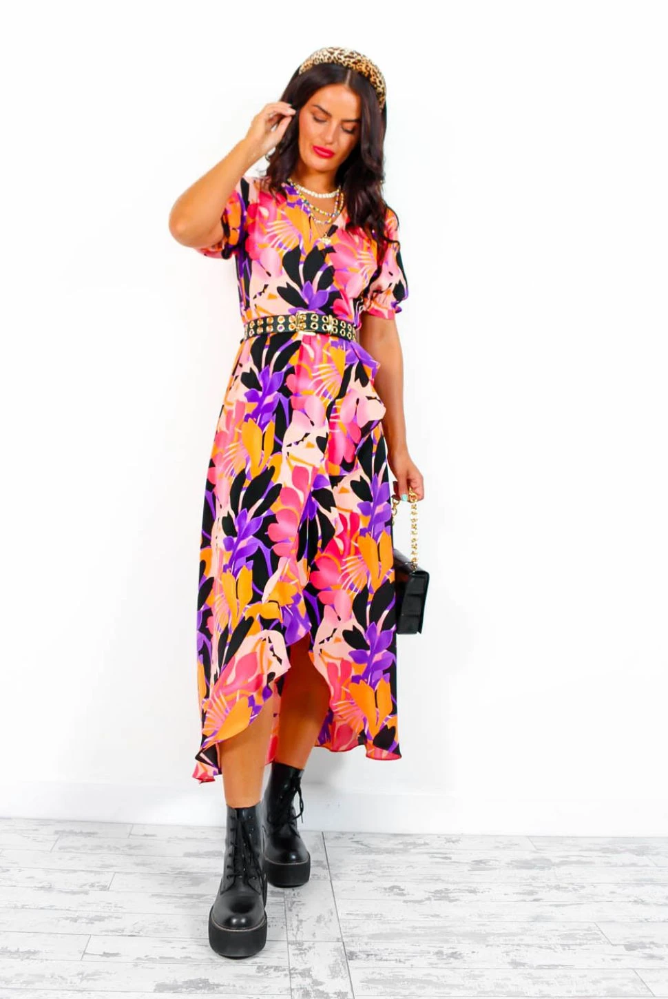 Shes Cute - Orange Purple Floral Midi Dress 5 Shes Cute - Orange Purple Floral Midi Dress - Image 5