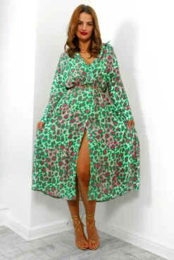 Shes Ferocious - Green Leopard Print Shirt Dress