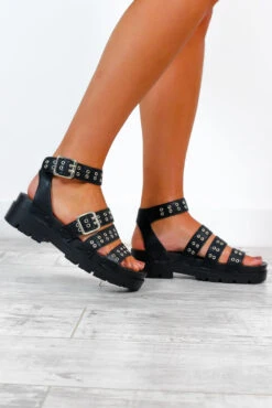 She's Going Places - Black Silver Eyelet Sandals -Fashion Clothing Store She sGoingPlaces BlackSilverEyeletSandals 2