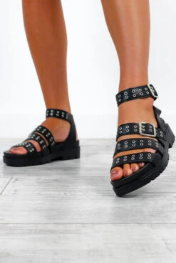 She's Going Places - Black Silver Eyelet Sandals -Fashion Clothing Store She sGoingPlaces BlackSilverEyeletSandals 4