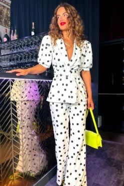She's Got Ambitions - Cream Black Polka Dot Trouser Co-Ord