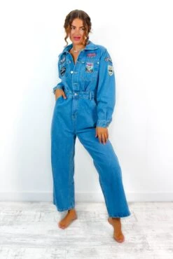 Shes Hard Work - Blue Wide Leg Denim Jumpsuit -Fashion Clothing Store She sHardWork BlueWideLegDenimJumpsuit 2