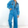 Shes Hard Work - Blue Wide Leg Denim Jumpsuit