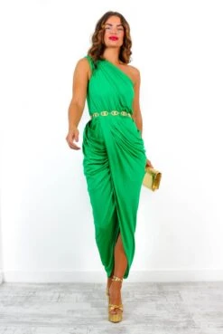 She's Irreplaceable - Green Ruched One Shoulder Maxi Dress -Fashion Clothing Store She sIrreplaceable GreenRuchedOneShoulderMaxiDress 4