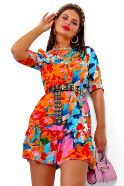 Shes Perfect - Pink Orange Floral Mini Dress 11 Shes Perfect - Pink Orange Floral Mini Dress -Fashion Clothing Store She sPerfect PinkOrangeFloralMiniDress6