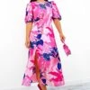 Shes So Vain - Pink Navy Tropical Midi Dress