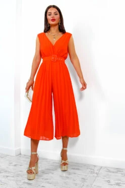 Shes A Classic - Orange Pleated Jumpsuit