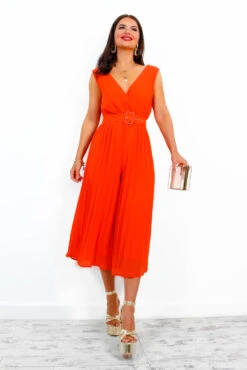 Shes A Classic - Orange Pleated Jumpsuit -Fashion Clothing Store ShesAClassic OrangePleatedJumpsuit 12