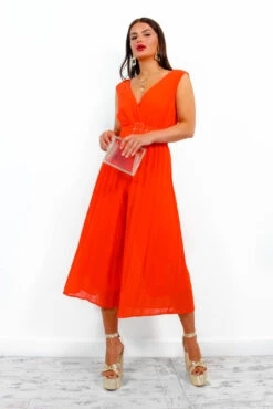 Shes A Classic - Orange Pleated Jumpsuit -Fashion Clothing Store ShesAClassic OrangePleatedJumpsuit 13