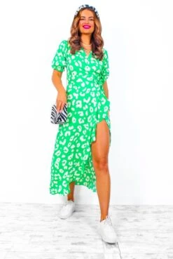 Shes Cute - Green Leopard Print Midi Dress -Fashion Clothing Store ShesCute GreenLeopardPrintMidiDress 3
